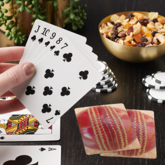 Crimson Stitch Focus: Close-Up of Cricket's Heart Poker Cards