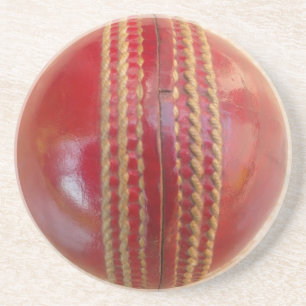 Crimson Stitch Focus: Close-Up of Cricket's Heart Sandstone Coaster
