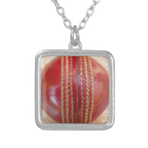 Crimson Stitch Focus: Close-Up of Cricket's Heart Silver Plated Necklace