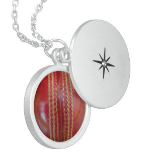 Crimson Stitch Focus: Close-Up of Cricket's Heart Sterling Silver Necklace