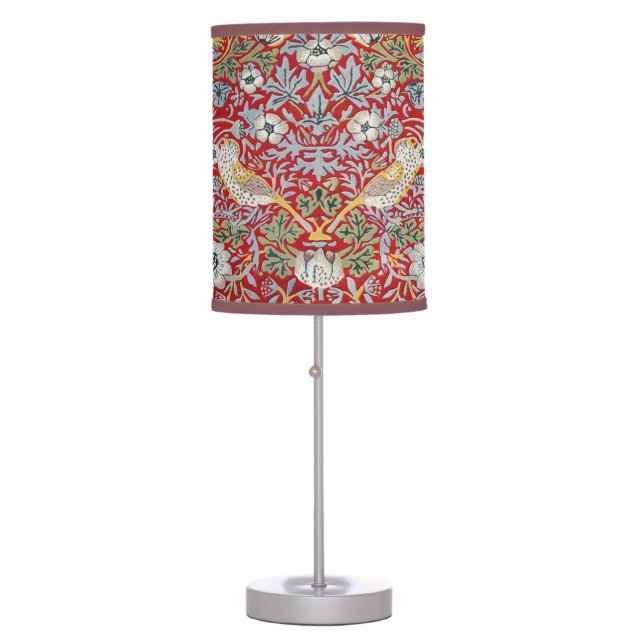 Crimson Strawberry Thief Lampshade Table Lamp (Front)