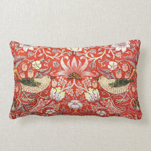 Crimson Strawberry Thief Lumbar Pillow