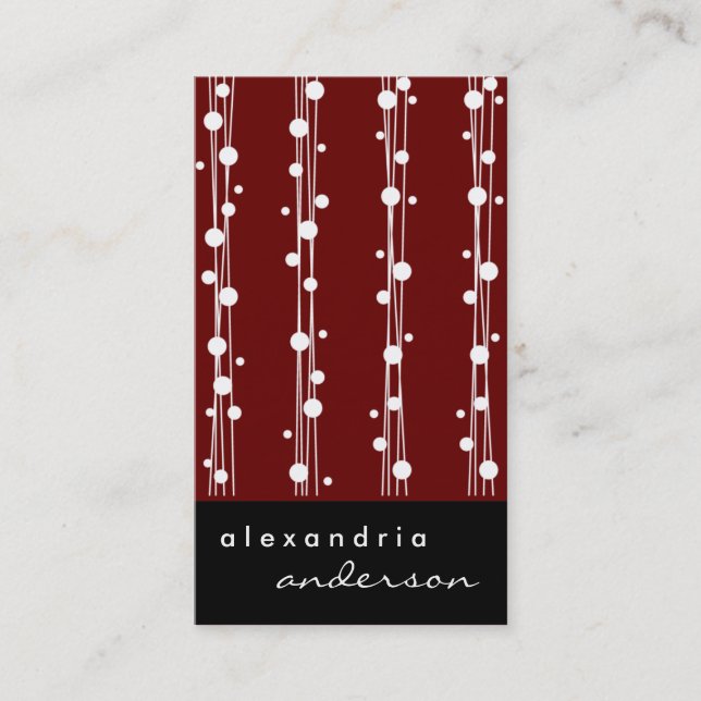 Crimson Stylish Dots and Straw Business Cards (Front)