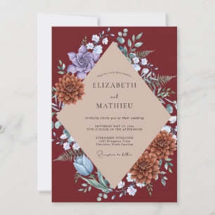 Crimson Succulent Eucalyptus Wedding Invitation