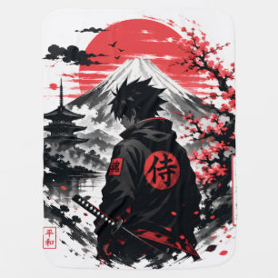 Crimson Sun Anime Silhouette Baby Blanket