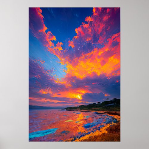 Crimson Sunset Reflecting on the Lake Poster