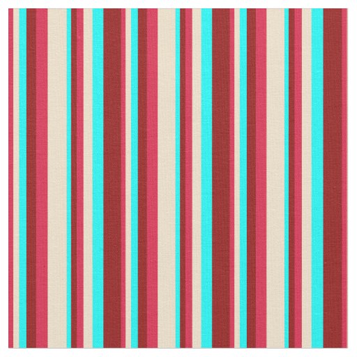 Crimson, Tan, Aqua, and Dark Red Stripes Pattern Fabric