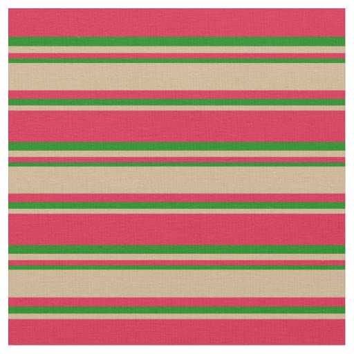 Crimson, Tan & Green Pattern Fabric
