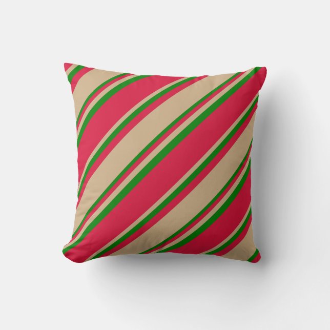 Crimson, Tan & Green Pattern Throw Pillow (Front)