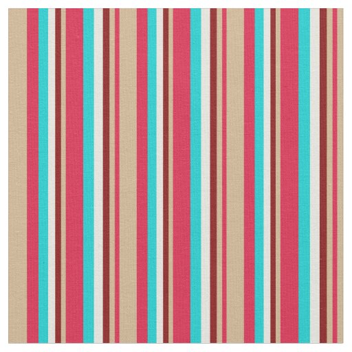 Crimson, Tan, Maroon, Beige & Dark Turquoise Fabric
