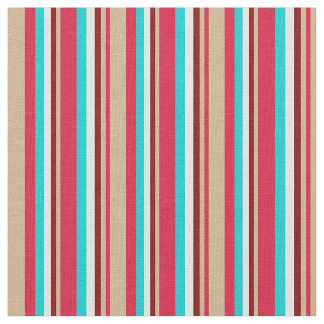 Crimson, Tan, Maroon, Beige & Dark Turquoise Fabric (Close Up)