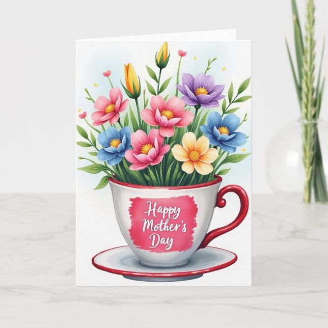 Crimson Teacup Mothers Day Card (Front)