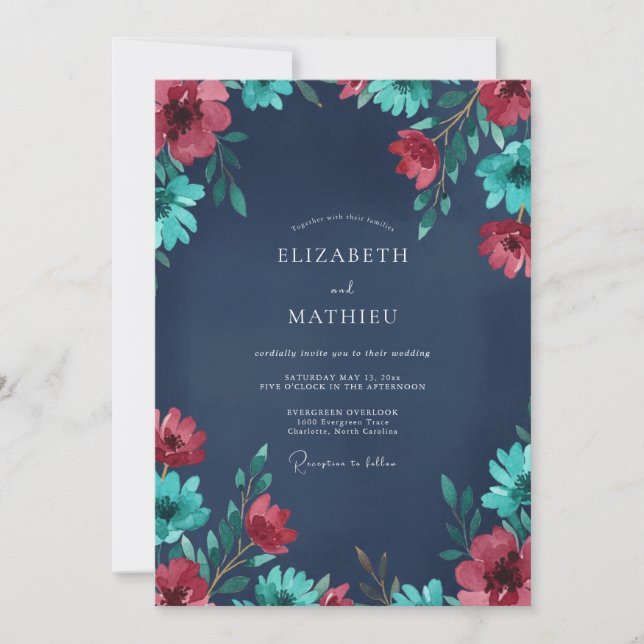 Crimson Teal Painted Wedding Invitation (Front)