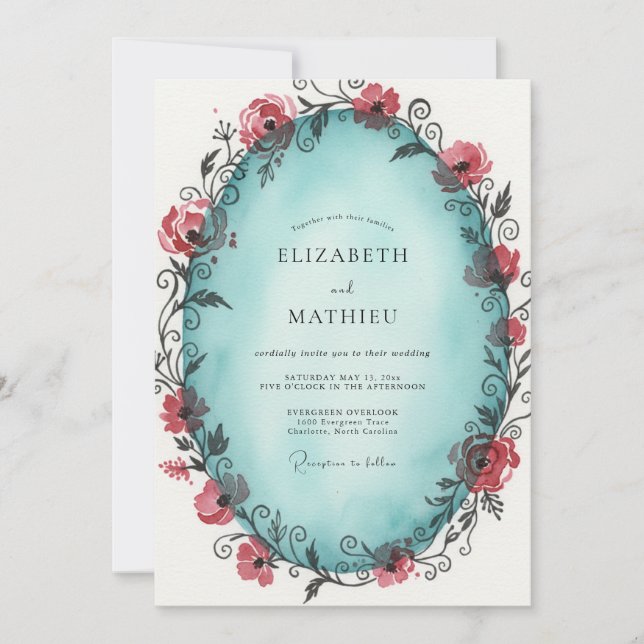 Crimson Teal Vine Wedding Invitation (Front)