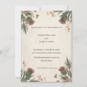 Crimson Thistle Botanical Corner Wedding Invitation