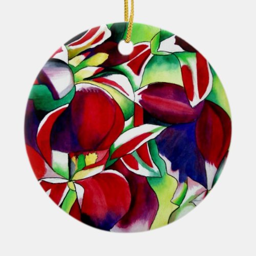 Crimson tropical Singapore Orchids flower art Ceramic Ornament