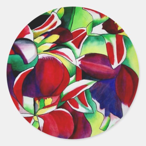 Crimson tropical Singapore Orchids flower art Classic Round Sticker