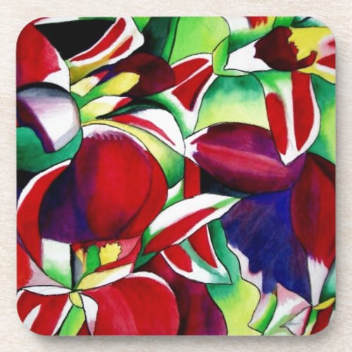 Crimson tropical Singapore Orchids flower art Drink Coaster