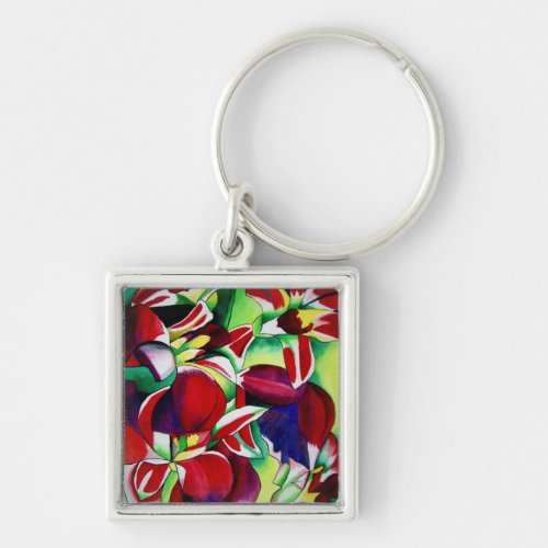 Crimson tropical Singapore Orchids flower art Keychain