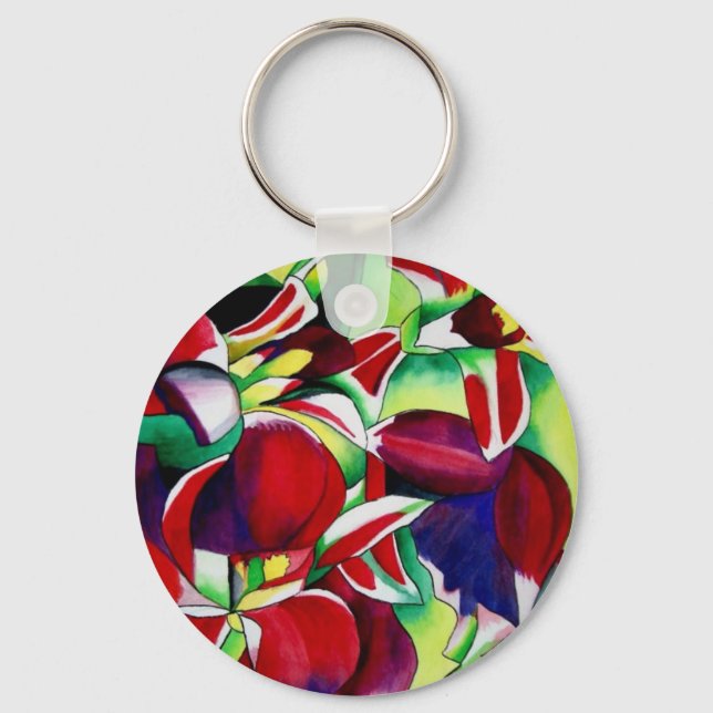 Crimson tropical Singapore Orchids flower art Keychain (Front)