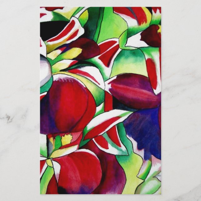 Crimson tropical Singapore Orchids flower art Stationery (Front)
