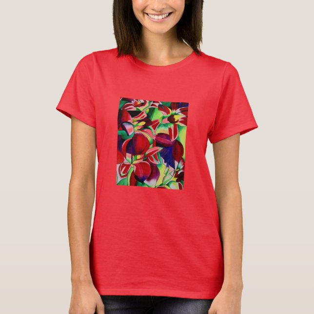 Crimson tropical Singapore Orchids flower art T-Shirt (Front)