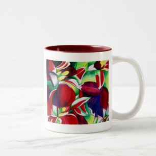 Crimson tropical Singapore Orchids flower art Two-Tone Coffee Mug