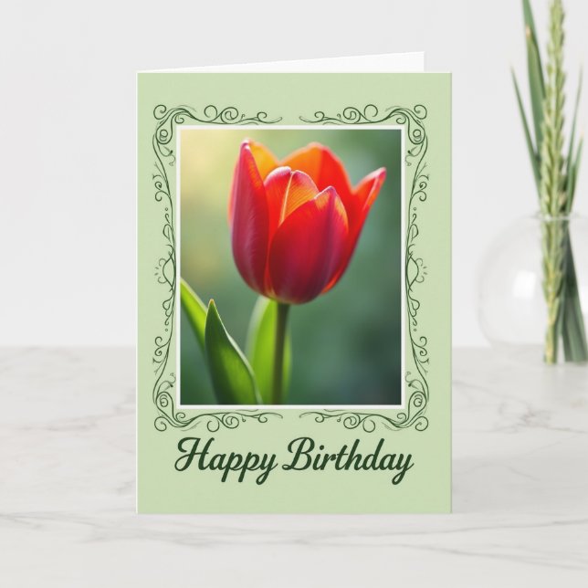 Crimson Tulip Birthday Card (Front)