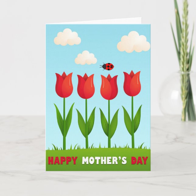 Crimson Tulips Mothers Day Card (Front)
