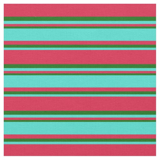 Crimson, Turquoise, and Dark Green Stripes Fabric