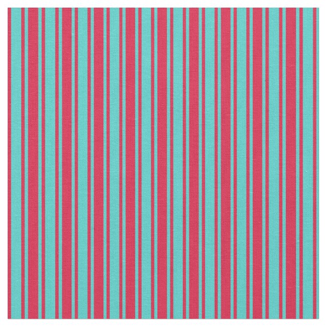 Crimson & Turquoise Colored Striped Pattern Fabric (Close Up)