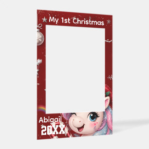 Crimson Unicorn My 1st Christmas Baby Photo Selfie Frame