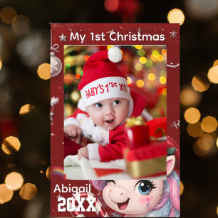 Crimson Unicorn My 1st Christmas Baby Photo Selfie Frame