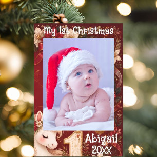 Crimson Unicorn My 1st Christmas Baby Photo Selfie Frame