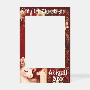 Crimson Unicorn My 1st Christmas Baby Photo Selfie Frame