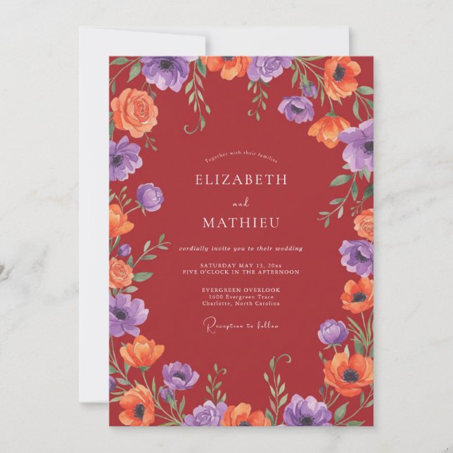 Crimson Vibrant Botanical Wedding Invitation (Front)