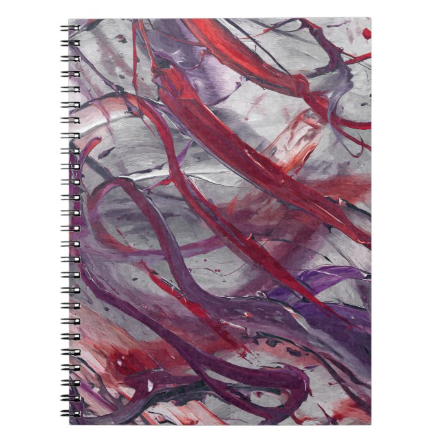 Crimson Violet Gray Abstract Flow Notebook (Front)