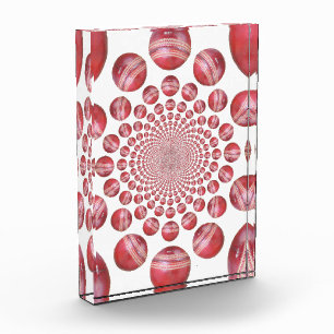 Crimson Vortex: Beautiful Red Cricket Ball Art Acrylic Award