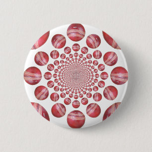 Crimson Vortex: Beautiful Red Cricket Ball Art Button