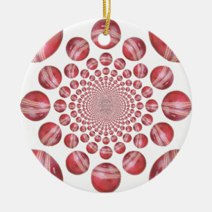 Crimson Vortex: Beautiful Red Cricket Ball Art Ceramic Ornament