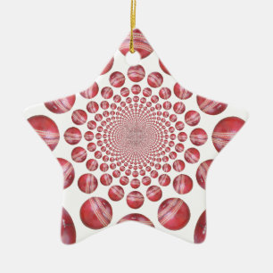 Crimson Vortex: Beautiful Red Cricket Ball Art Ceramic Ornament
