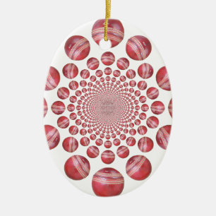 Crimson Vortex: Beautiful Red Cricket Ball Art Ceramic Ornament