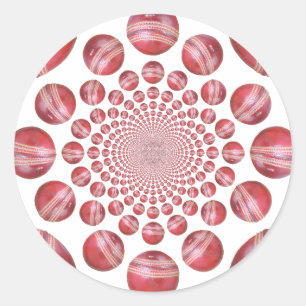 Crimson Vortex: Beautiful Red Cricket Ball Art Classic Round Sticker