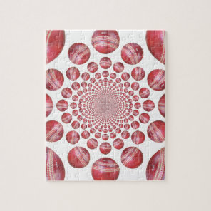 Crimson Vortex: Beautiful Red Cricket Ball Art Jigsaw Puzzle