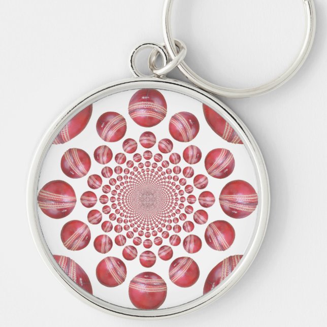 Crimson Vortex: Beautiful Red Cricket Ball Art Keychain (Front)