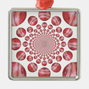 Crimson Vortex: Beautiful Red Cricket Ball Art Metal Ornament