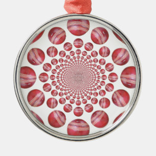 Crimson Vortex: Beautiful Red Cricket Ball Art Metal Ornament