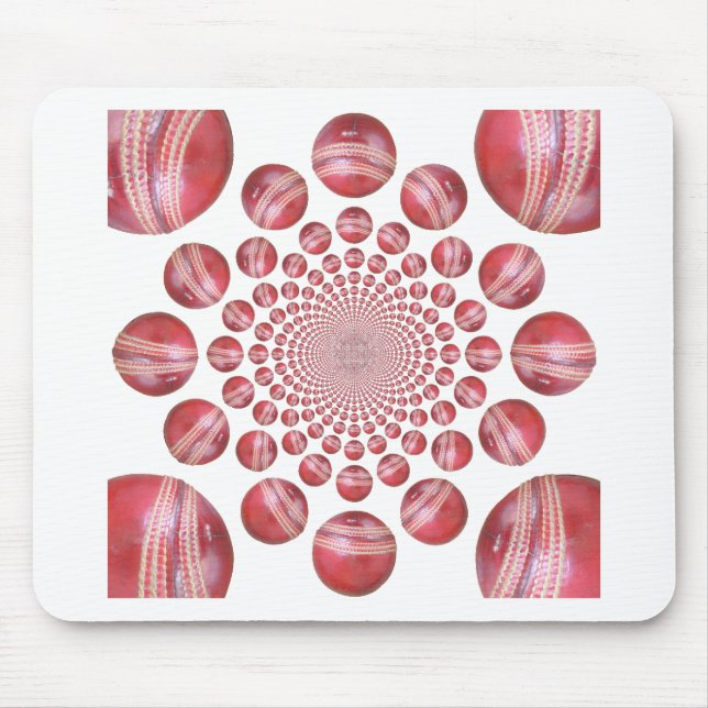 Crimson Vortex: Beautiful Red Cricket Ball Art Mouse Pad (Front)