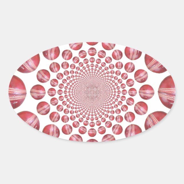 Crimson Vortex: Beautiful Red Cricket Ball Art Oval Sticker (Front)
