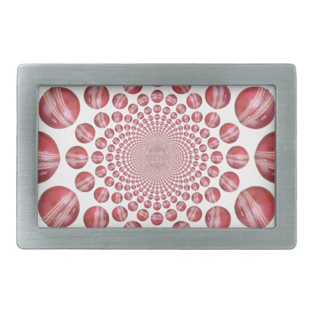 Crimson Vortex: Beautiful Red Cricket Ball Art Rectangular Belt Buckle (Front)